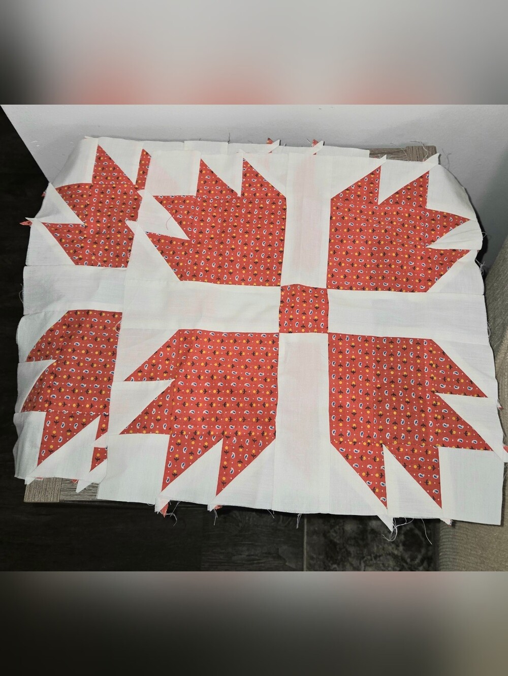 2 Piece Vintage Patchwork Pattern Maple Leaf Quilt Repurpose 14.5"×14.5"